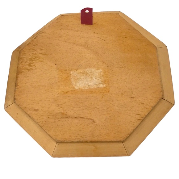 Vintage Mid-Century Folk Art Hand-Painted Pyrography Wooden Hexagon Plate - Picture 2 of 6
